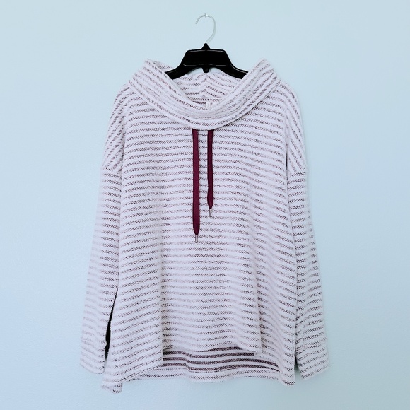 C Active Burgundy & White Striped Knit Cowl Neck Pullover Sweater - Picture 1 of 4